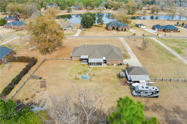 bird's eye view featuring a water view