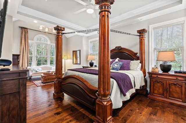 bedroom with dark hardwood / wood-style floors