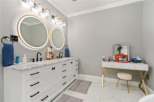 bathroom featuring vanity and crown molding