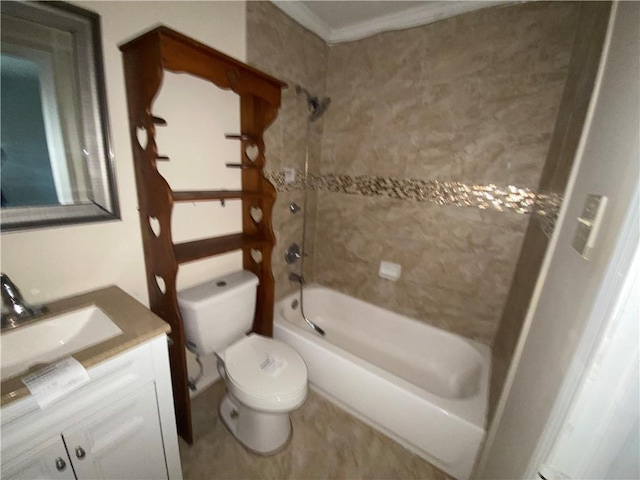 full bathroom with vanity, toilet, and tiled shower / bath