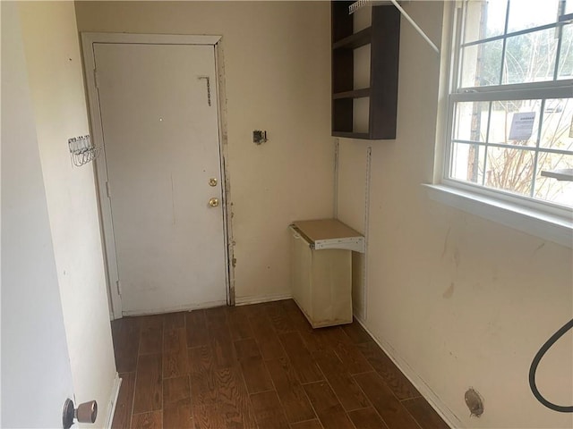 hallway featuring dark hardwood / wood-style flooring and a wealth of natural light