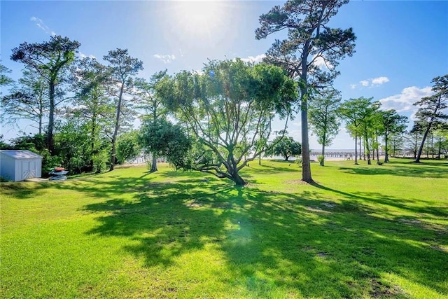 23749 Main St, Fairhope, AL 36532 - view of grassy yard featuring a shed and an outbuilding