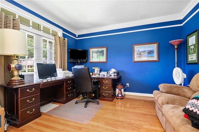 1525 Beacon Ct, Mobile, AL 36695 - office space with crown molding, wood finished floors, and a textured ceiling