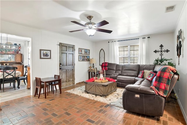 living room with ceiling fan