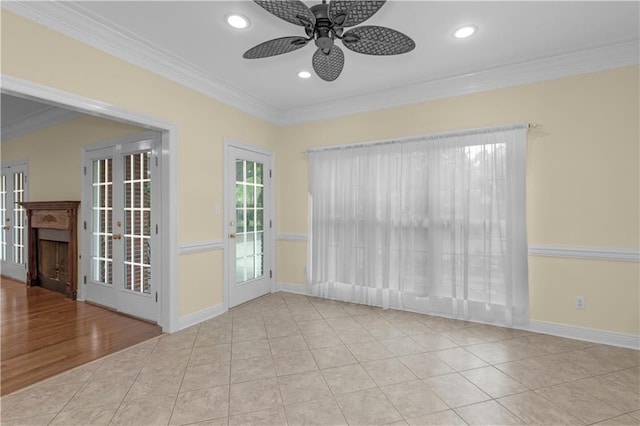1140 Dominion Dr E, Mobile, AL 36695 - tiled spare room featuring ceiling fan, crown molding, and recessed lighting