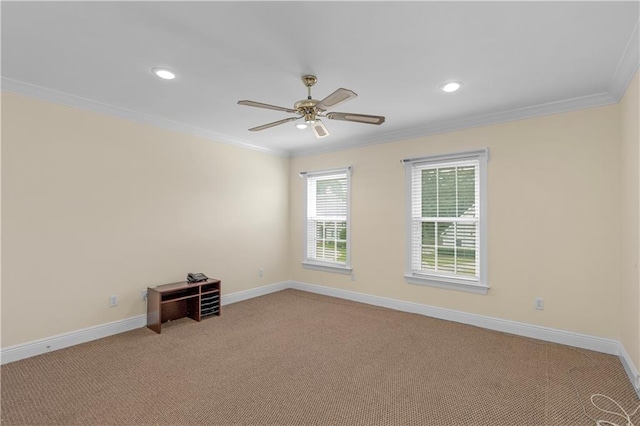 1140 Dominion Dr E, Mobile, AL 36695 - unfurnished room featuring crown molding, light carpet, recessed lighting, and a ceiling fan