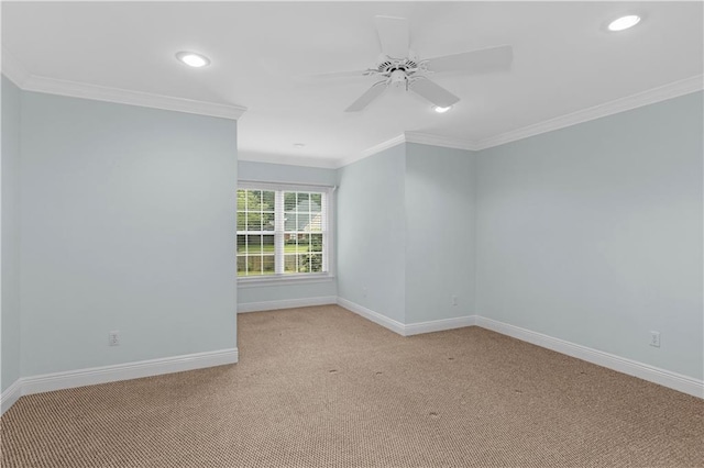 1140 Dominion Dr E, Mobile, AL 36695 - carpeted spare room with ornamental molding, recessed lighting, and a ceiling fan