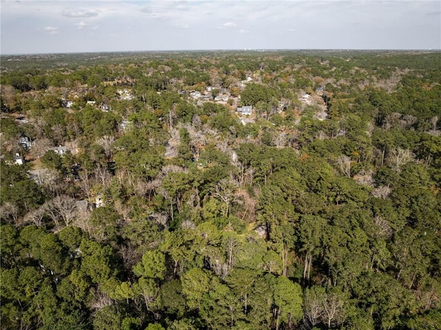 birds eye view of property featuring a forest view