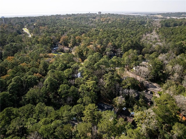 bird's eye view featuring a view of trees