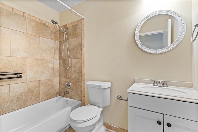 full bath featuring toilet, vanity, and shower / bathtub combination