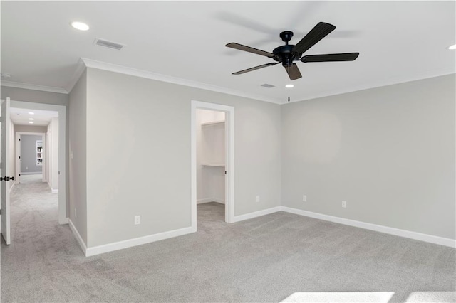 916 Mccay Ave, Mobile, AL 36609 - unfurnished bedroom featuring carpet, crown molding, a spacious closet, recessed lighting, and ceiling fan