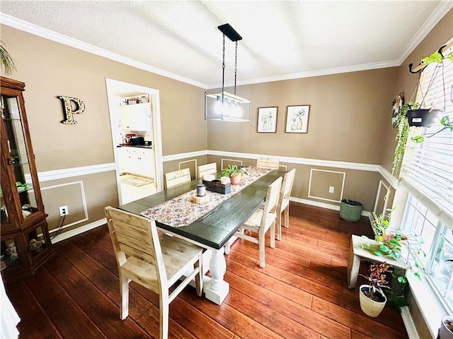 dining room featuring crown molding and dark hardwood / wood-style flooring