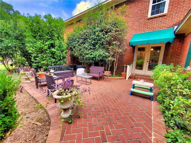 view of patio featuring french doors and outdoor lounge area