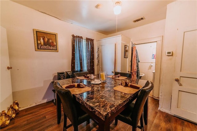 dining room with visible vents and dark wood-style flooring