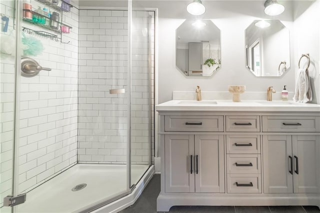 bathroom featuring vanity and walk in shower