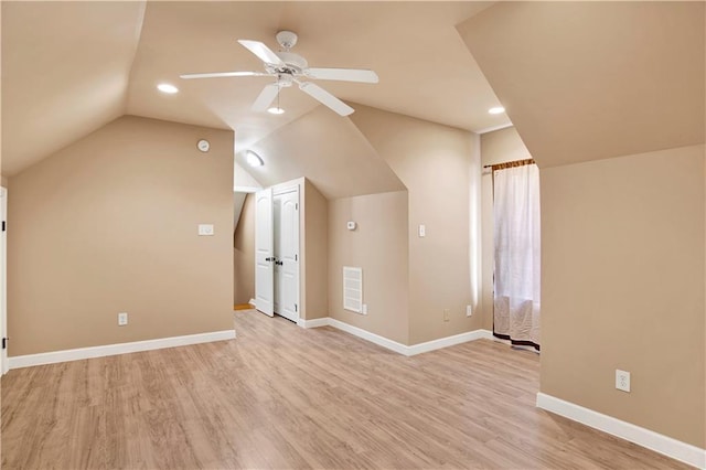 3245 Mcrae Dr, Mobile, AL 36695 - additional living space with a ceiling fan, lofted ceiling, light wood finished floors, and recessed lighting