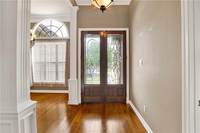 3245 Mcrae Dr, Mobile, AL 36695 - foyer entrance featuring french doors, wood-type flooring, and ornate columns
