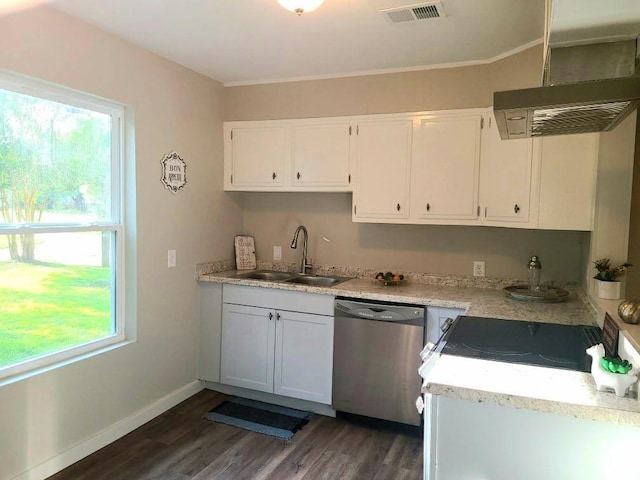 165 Stephens St, Mobile, AL 36606 - kitchen with dishwasher, a sink, dark wood finished floors, white cabinets, and light countertops