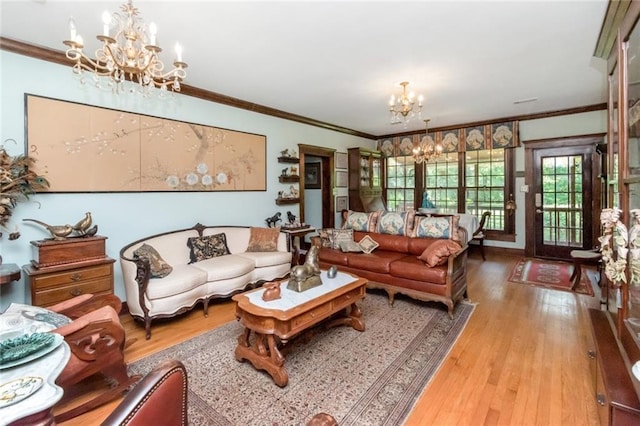 2100 River Forest Rd, Mobile, AL 36605 - living room with a chandelier, wood finished floors, and crown molding