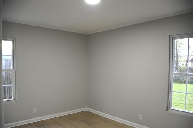 empty room featuring wood finished floors, baseboards, and a wealth of natural light