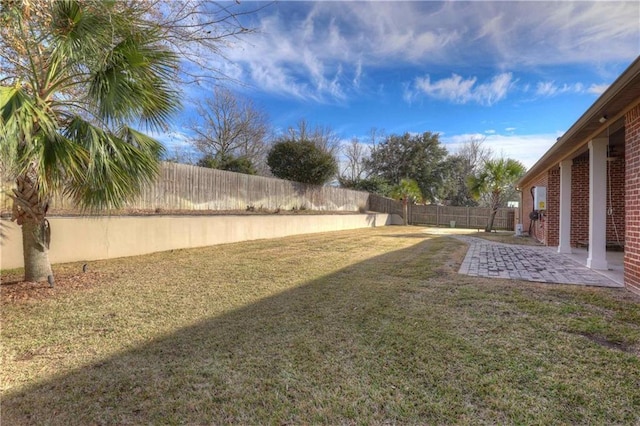 view of yard with a patio and a fenced backyard