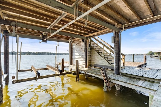 dock area featuring a water view