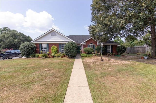 ranch-style house with a front lawn