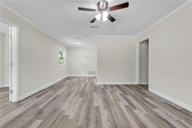 355 La Rose Dr, Mobile, AL 36609 - unfurnished room featuring light wood finished floors, a ceiling fan, crown molding, and baseboards