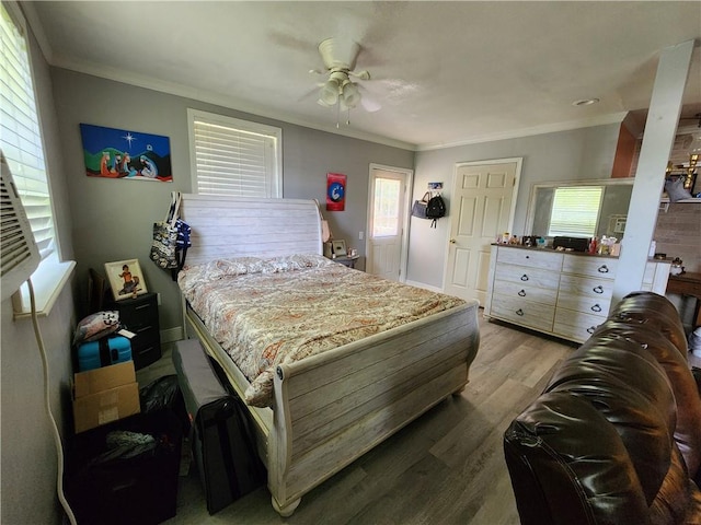 8560 Sadie Ct, Grand Bay, AL 36541 - bedroom with crown molding, wood finished floors, and ceiling fan
