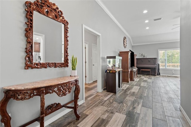 218 Ferry Ave, Saraland, AL 36571 - corridor featuring ornamental molding, wood finished floors, recessed lighting, and baseboards