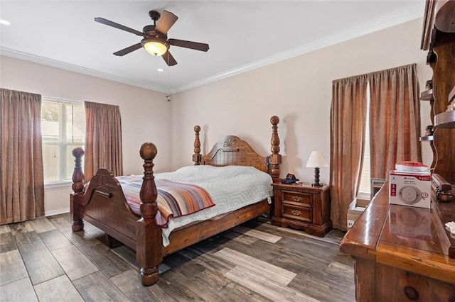 218 Ferry Ave, Saraland, AL 36571 - bedroom featuring ornamental molding, ceiling fan, wood finished floors, recessed lighting, and baseboards