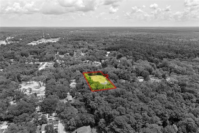 218 Ferry Ave, Saraland, AL 36571 - aerial overview of property's location featuring a heavily wooded area and property parcel outlined