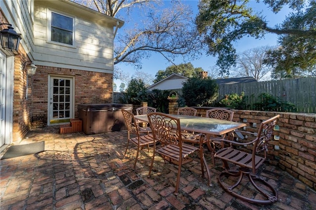 view of patio featuring a hot tub