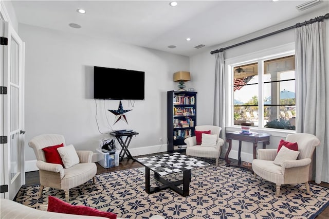 living room with hardwood / wood-style floors