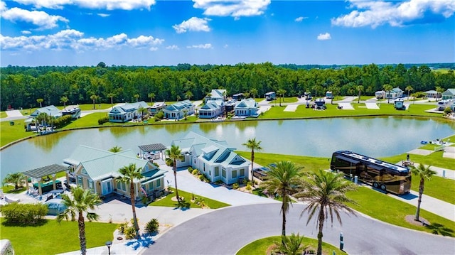 aerial view featuring a water view