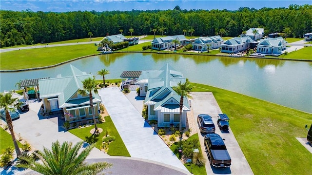 aerial view with a water view
