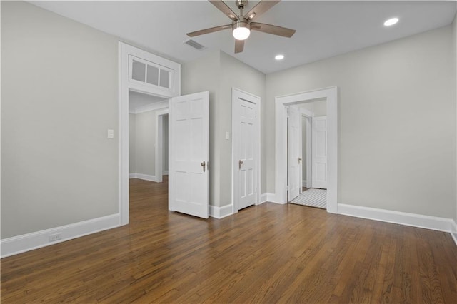 2203 Dauphin St, Mobile, AL 36606 - unfurnished bedroom featuring baseboards, wood finished floors, recessed lighting, and a ceiling fan