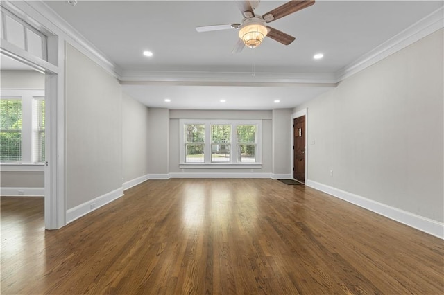 2203 Dauphin St, Mobile, AL 36606 - unfurnished room featuring ornamental molding, wood finished floors, ceiling fan, baseboards, and recessed lighting