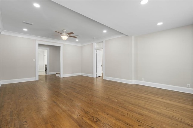2203 Dauphin St, Mobile, AL 36606 - unfurnished room with crown molding, a ceiling fan, recessed lighting, baseboards, and wood finished floors