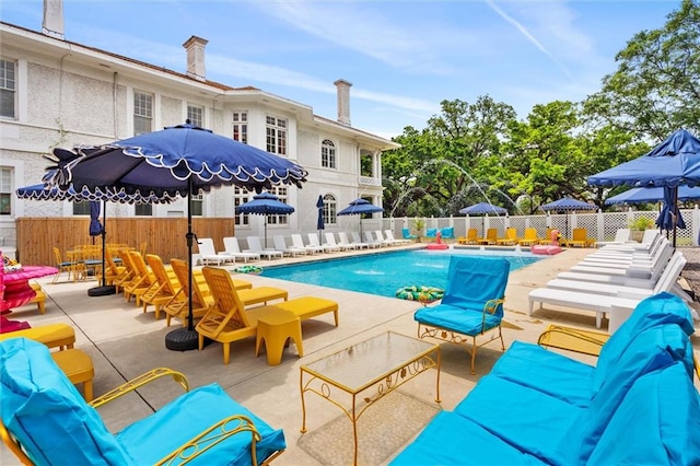 view of pool featuring a patio area