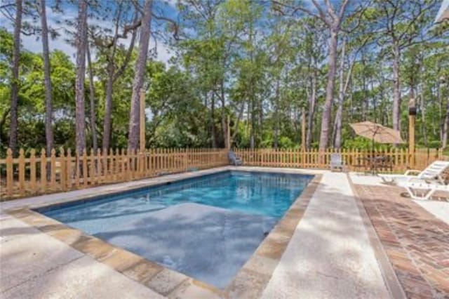 view of pool featuring a patio area, a fenced backyard, and a fenced in pool