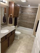 full bathroom featuring vanity, toilet, and tiled shower / bath