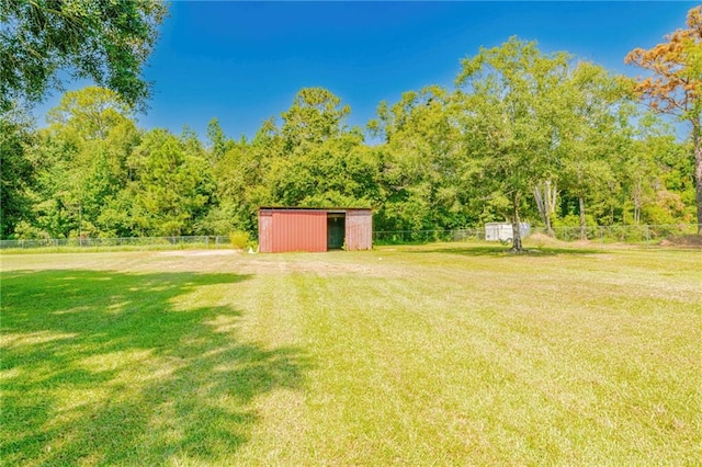 view of yard featuring a shed