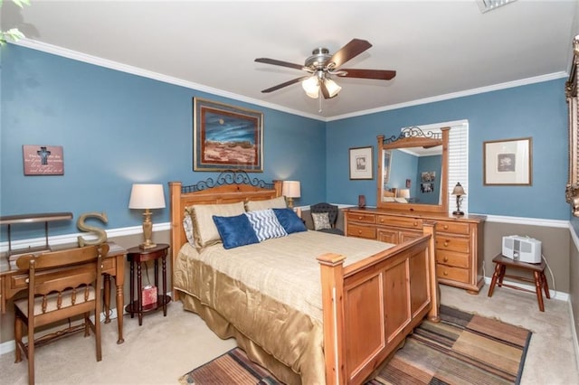 9633 White Castle Rd, Mobile, AL 36695 - bedroom featuring light carpet, crown molding, and a ceiling fan