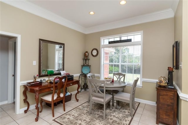 9633 White Castle Rd, Mobile, AL 36695 - dining area with ornamental molding, light tile patterned flooring, and recessed lighting