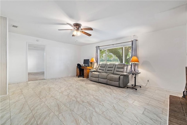 living room with ceiling fan