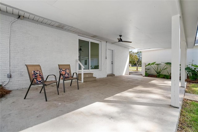 view of patio featuring ceiling fan