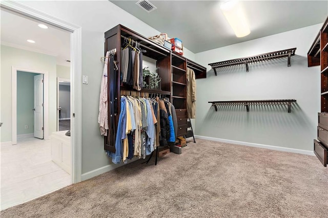 walk in closet with carpet