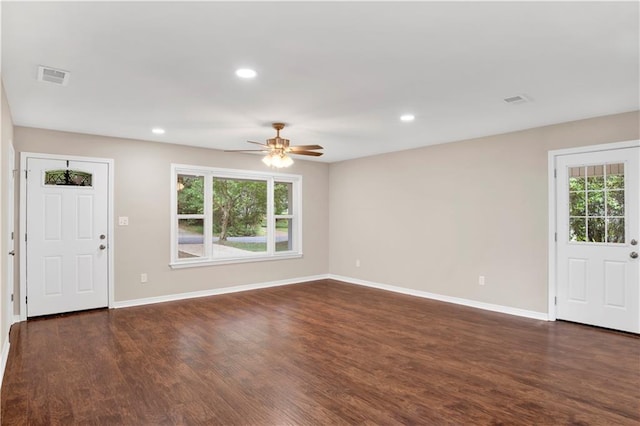 113 Hilltop Dr E, Mobile, AL 36608 - entryway with plenty of natural light, baseboards, ceiling fan, dark wood-type flooring, and recessed lighting