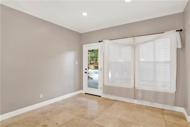 doorway featuring ornamental molding